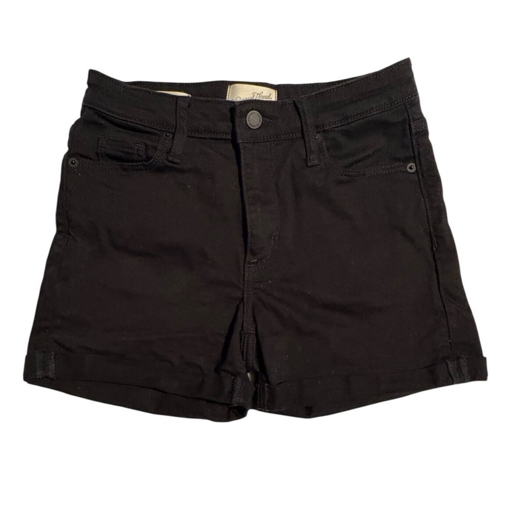 Black High Rise Denim Shorts Size 2/26R Rolled‎ Cuff Travel Summer Festival